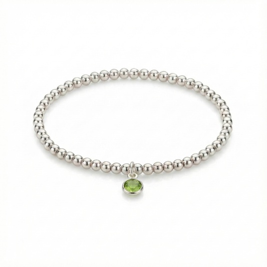 Peridot August Birthstone Bracelet | Stretch Bead Charm Design