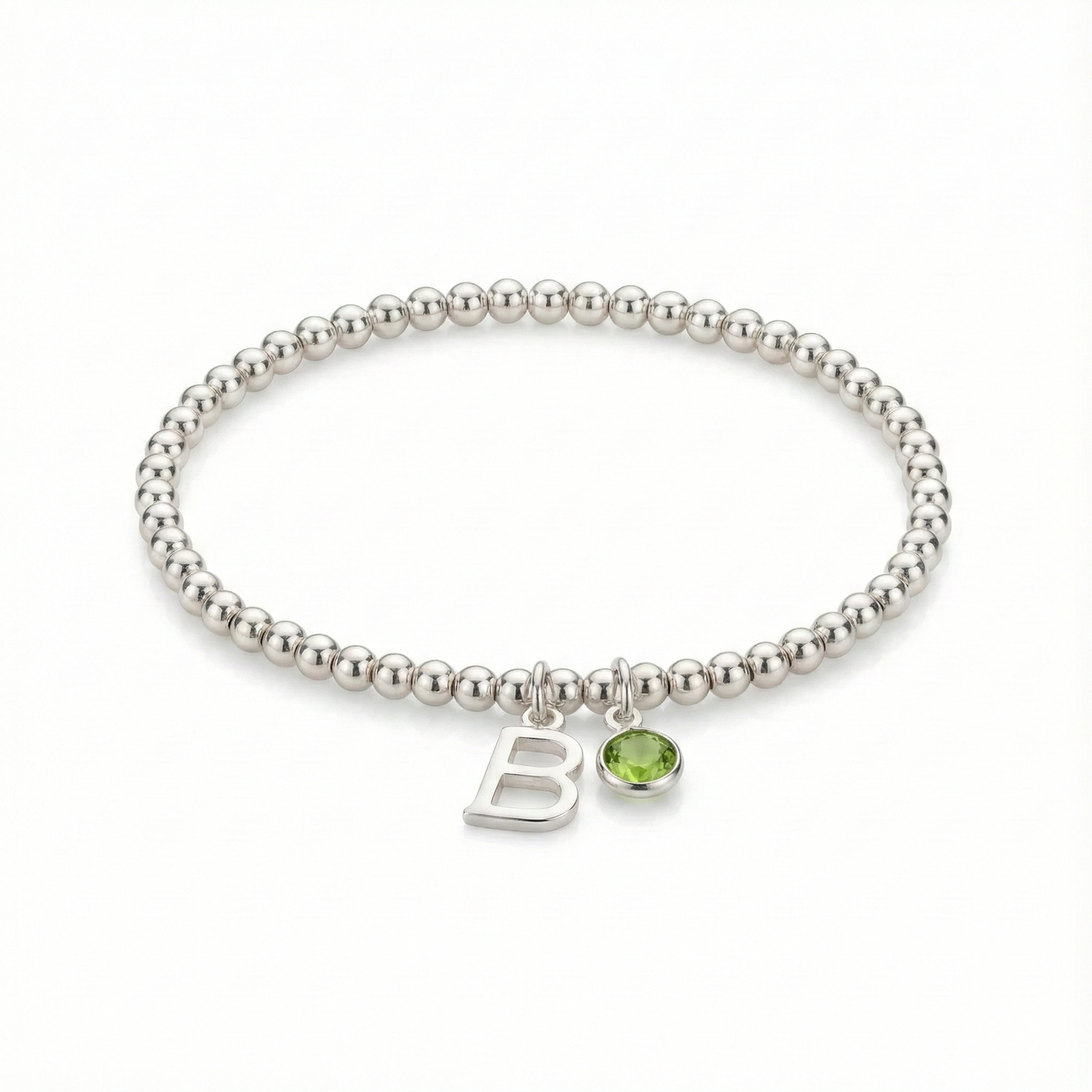 Initial & August Birthstone Bracelet | Personalised Stretch Bead Bracelet