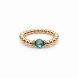 Handmade blue zircon crystal bead ring with gold filled beads, December birthstone ring by Made Here with Love