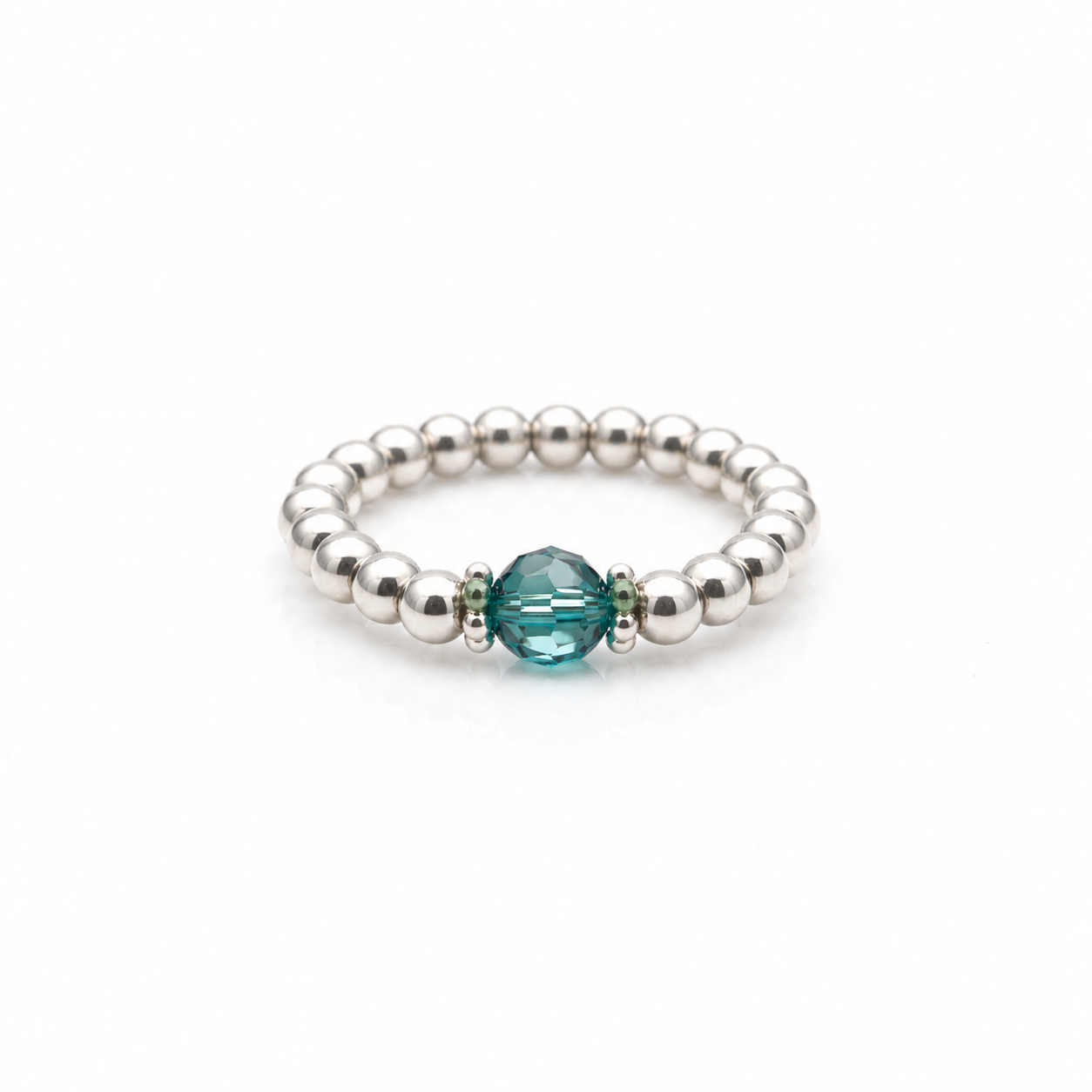Handmade blue zircon crystal bead ring with sterling silver beads, December birthstone ring by Made Here with Love