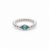 Handmade blue zircon crystal bead ring with sterling silver beads, December birthstone ring by Made Here with Love