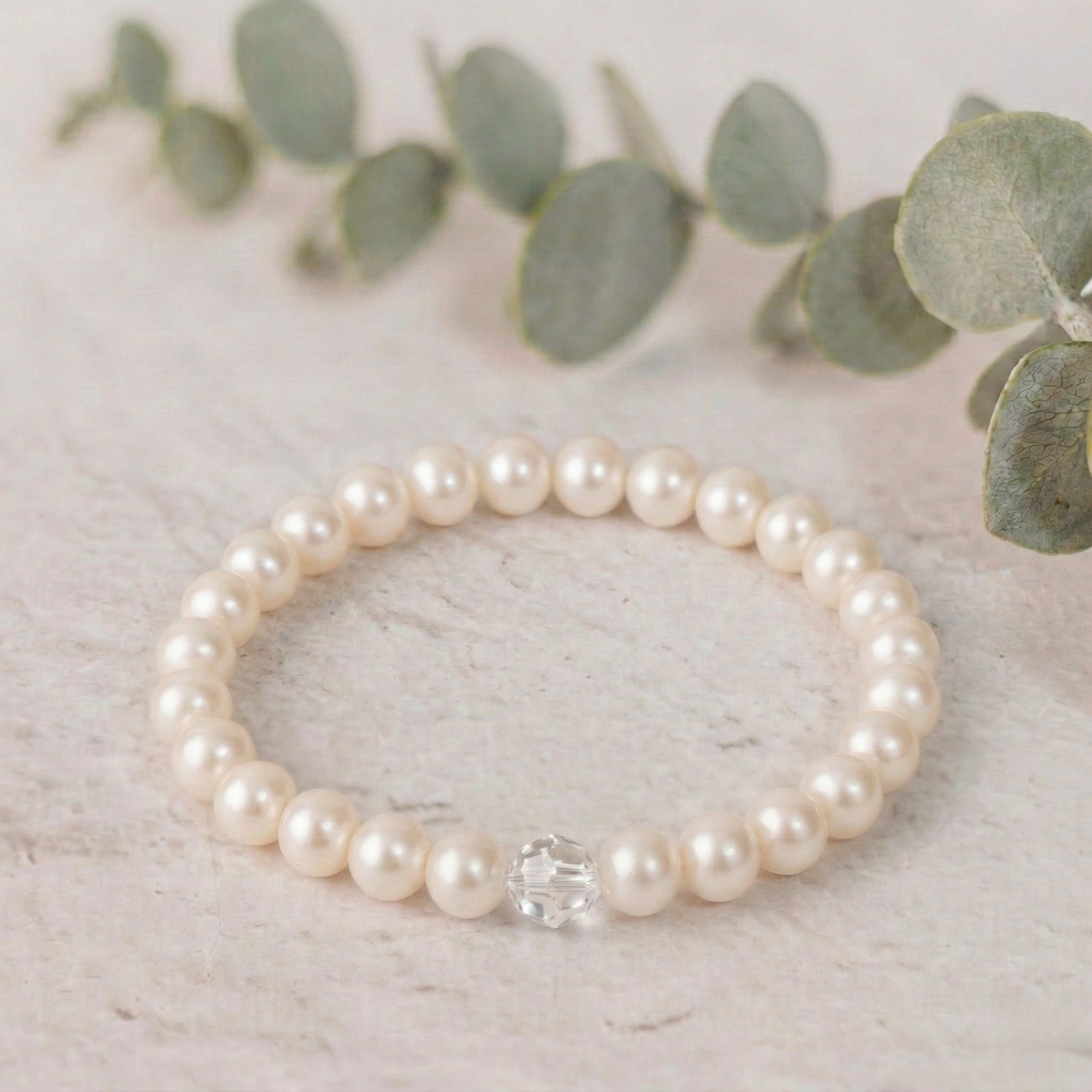 Ivory pearl and crystal bridal bracelet, wedding jewellery UK