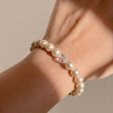 Stretch pearl and crystal bridal bracelet, handmade wedding jewellery UK