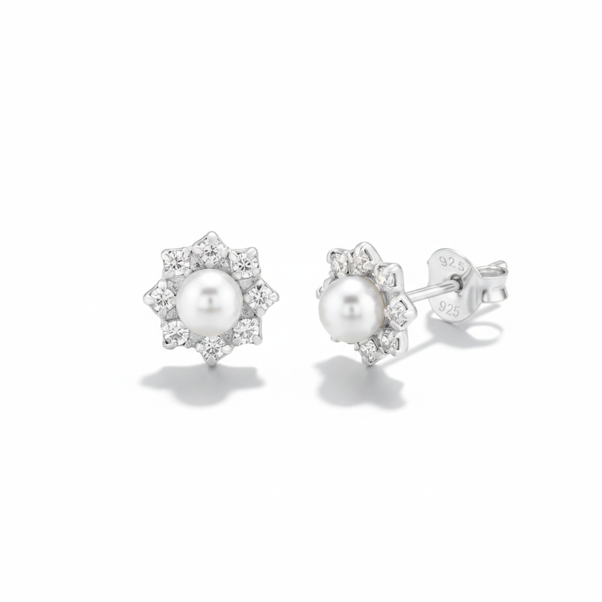 Sterling Pearl & CZ Stud Earrings