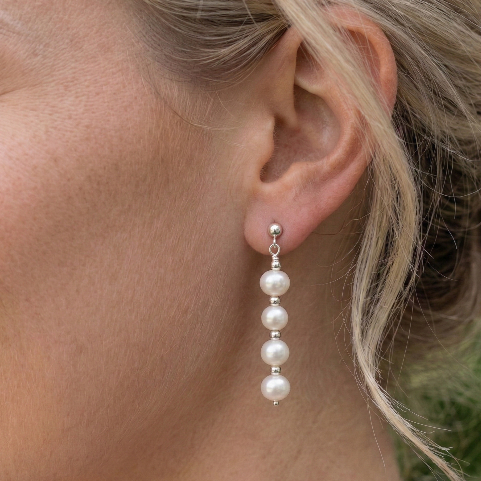 Bridal pearl earrings in sterling silver, freshwater pearl wedding earrings UK