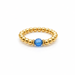 capri blue crystal ring with a faceted blue gemstone set on a gold filled bead ring.