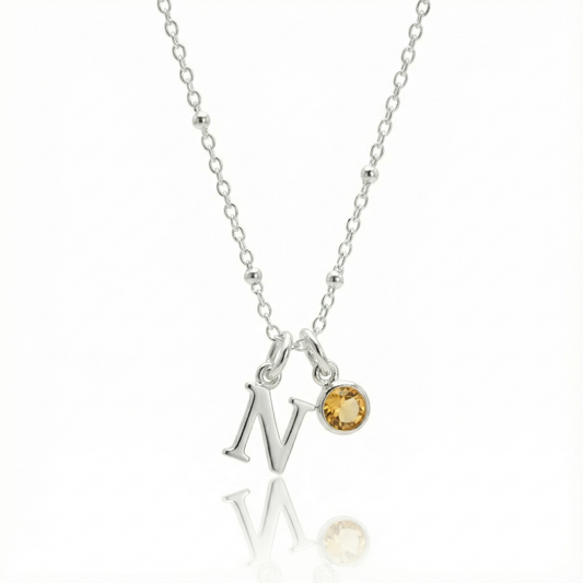 Personalised November Birthstone and Initial Necklace