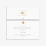 November birthstone bracelet with citrine charm and sterling silver beads, handmade UK