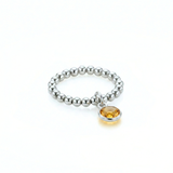 Citrine November birthstone ring with sterling silver beads, stretch ring UK