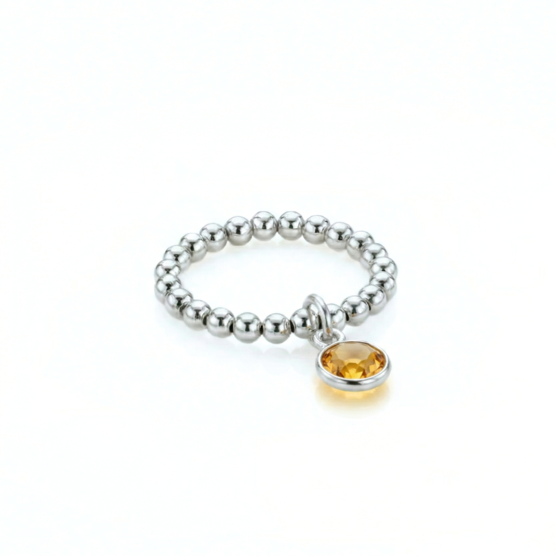 Citrine November birthstone ring with sterling silver beads, stretch ring UK