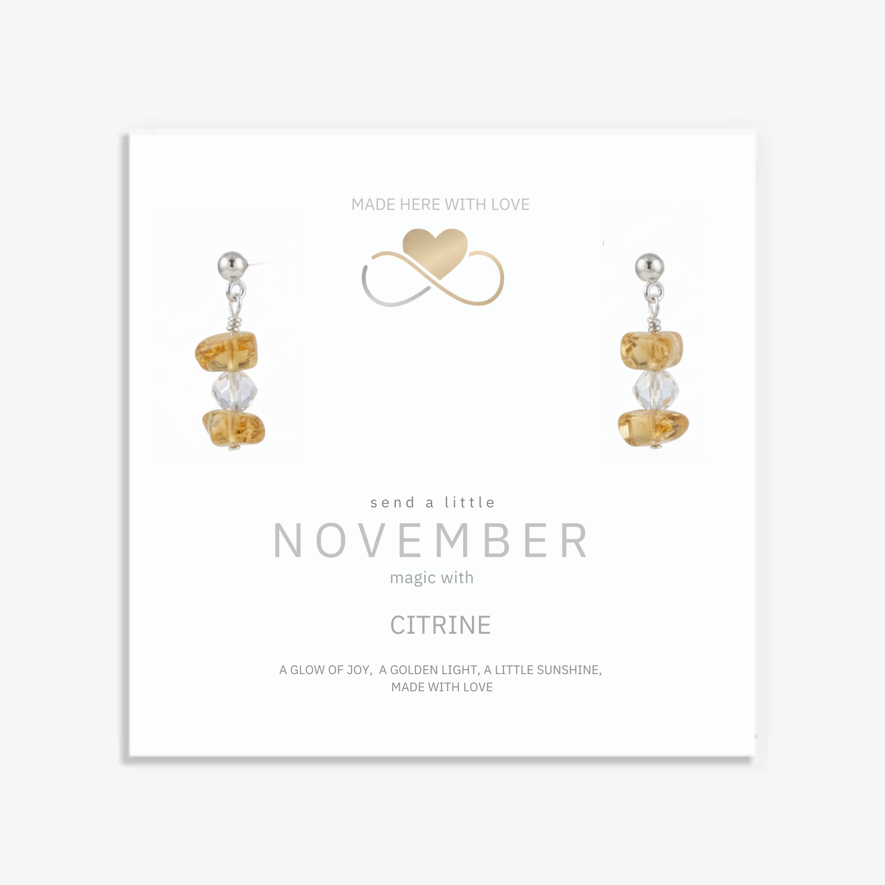 Citrine sterling silver stud earrings, November birthstone jewellery with warm golden gemstones perfect for everyday wear.