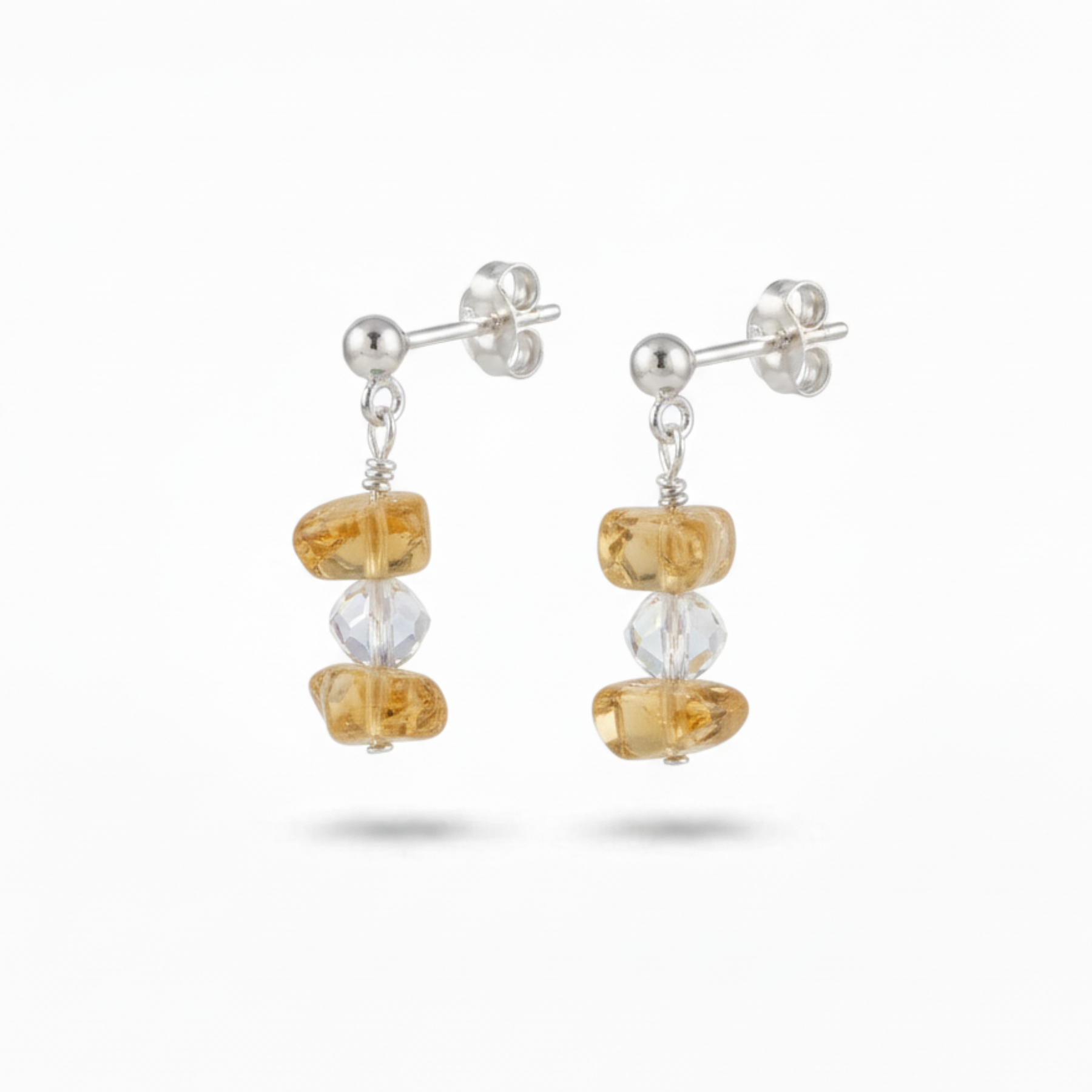 Sterling silver citrine gemstone earrings featuring natural golden stones, meaningful November birthday gift idea.