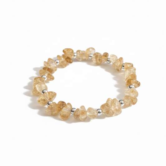 Citrine November birthstone beaded stretch bracelet in sterling silver, meaningful birthday jewellery
