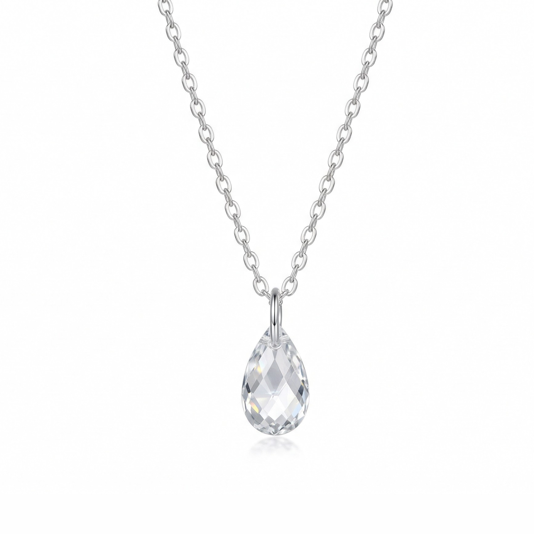 Clear crystal drop pendant necklace, simple bridal jewellery UK