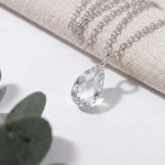 Clear crystal drop pendant necklace in sterling silver, minimalist necklace UK