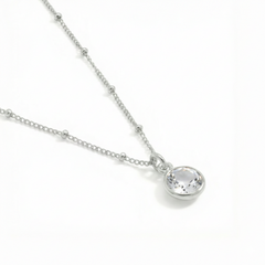 Clear crystal necklace in sterling silver, minimalist pendant jewellery UK