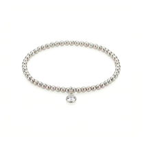 April birthstone bracelet with clear quartz charm and sterling silver beads UK