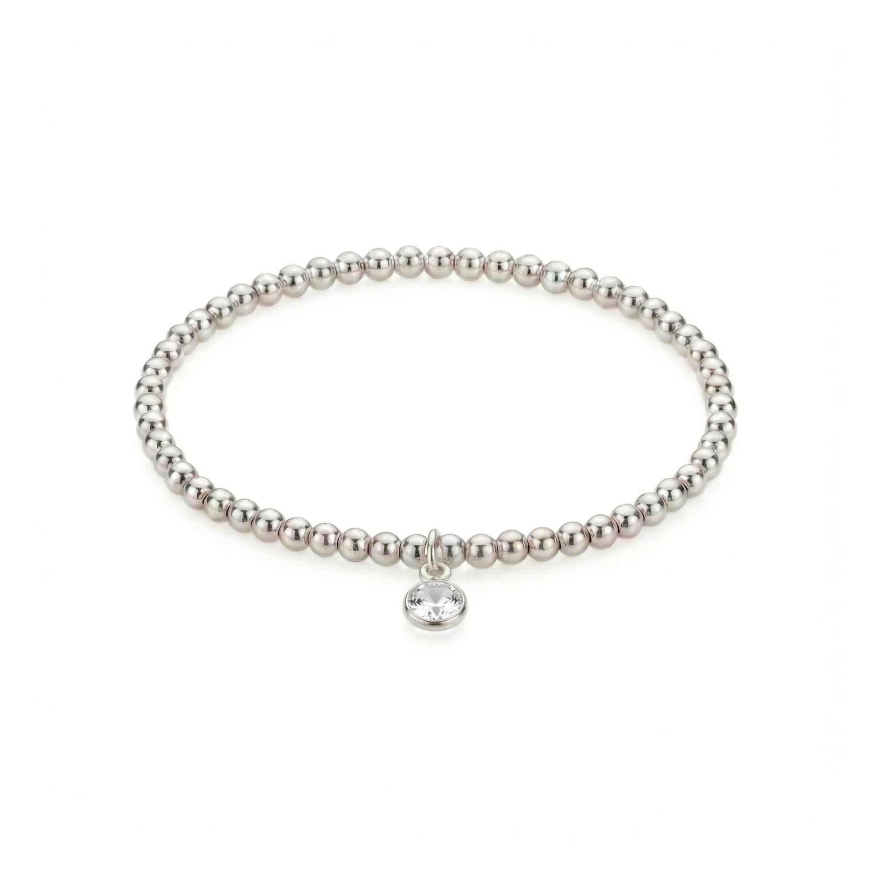 April birthstone bracelet with clear quartz charm and sterling silver beads UK