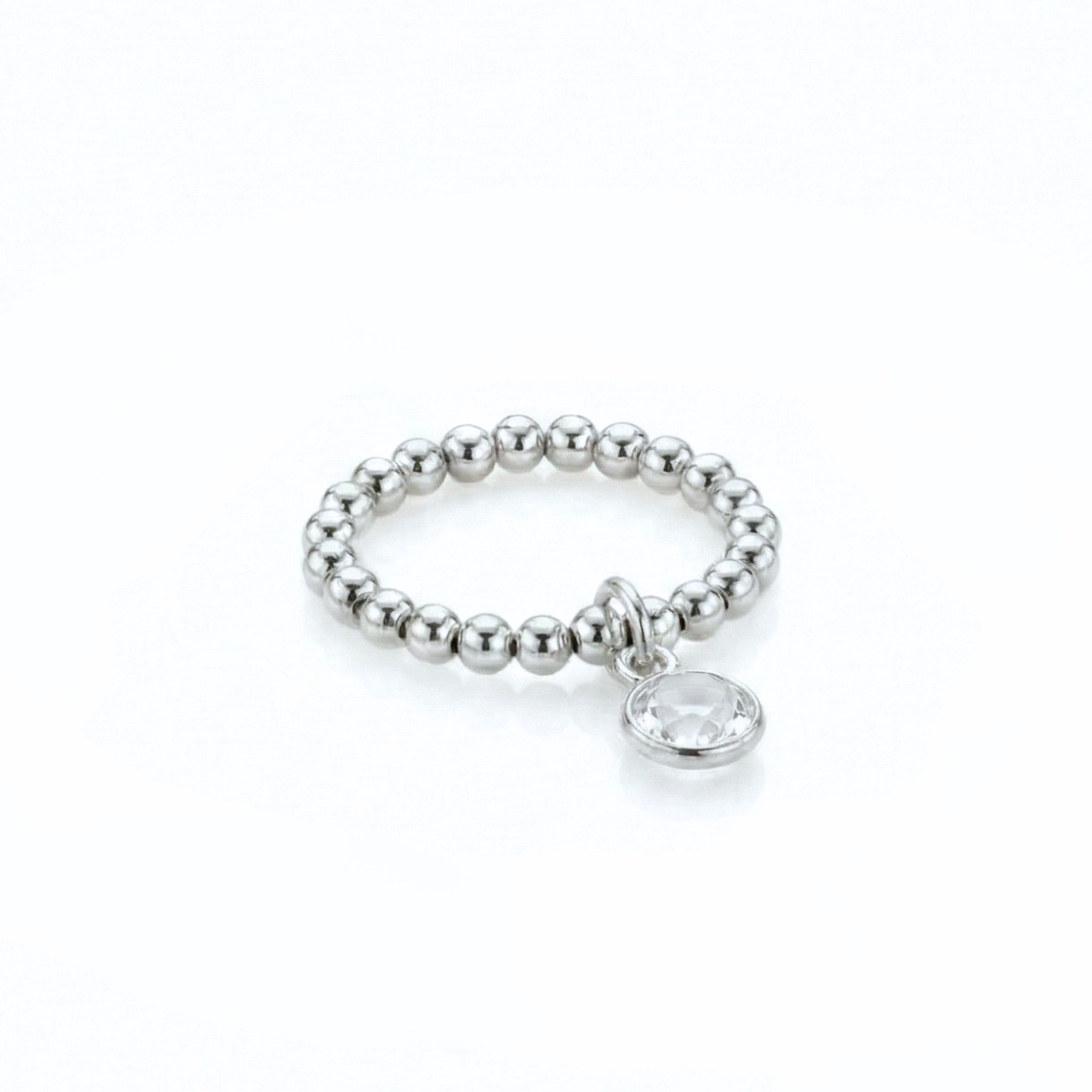 Clear quartz charm ring in sterling silver, April birthstone stretch ring UK