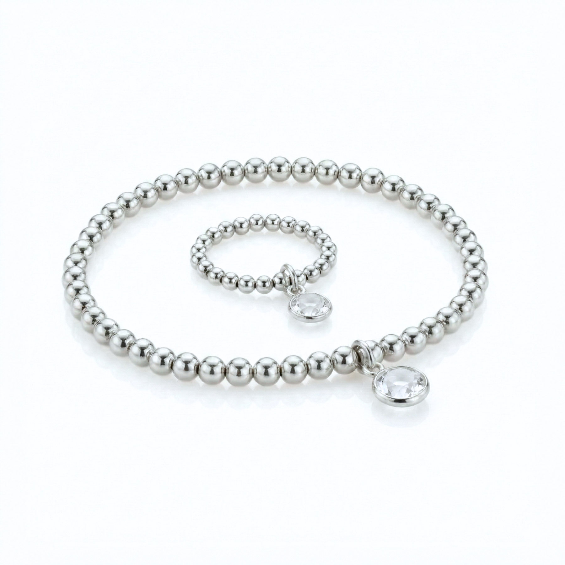 Clear quartz jewellery set with bracelet and ring, April birthstone jewellery UK