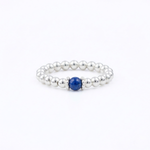 Dark blue gemstone beaded ring in sterling silver, stretch stacking ring UK