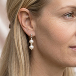 Double pearl drop earrings in sterling silver, bridal jewellery UK