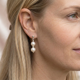 Double pearl drop earrings in sterling silver, bridal jewellery UK