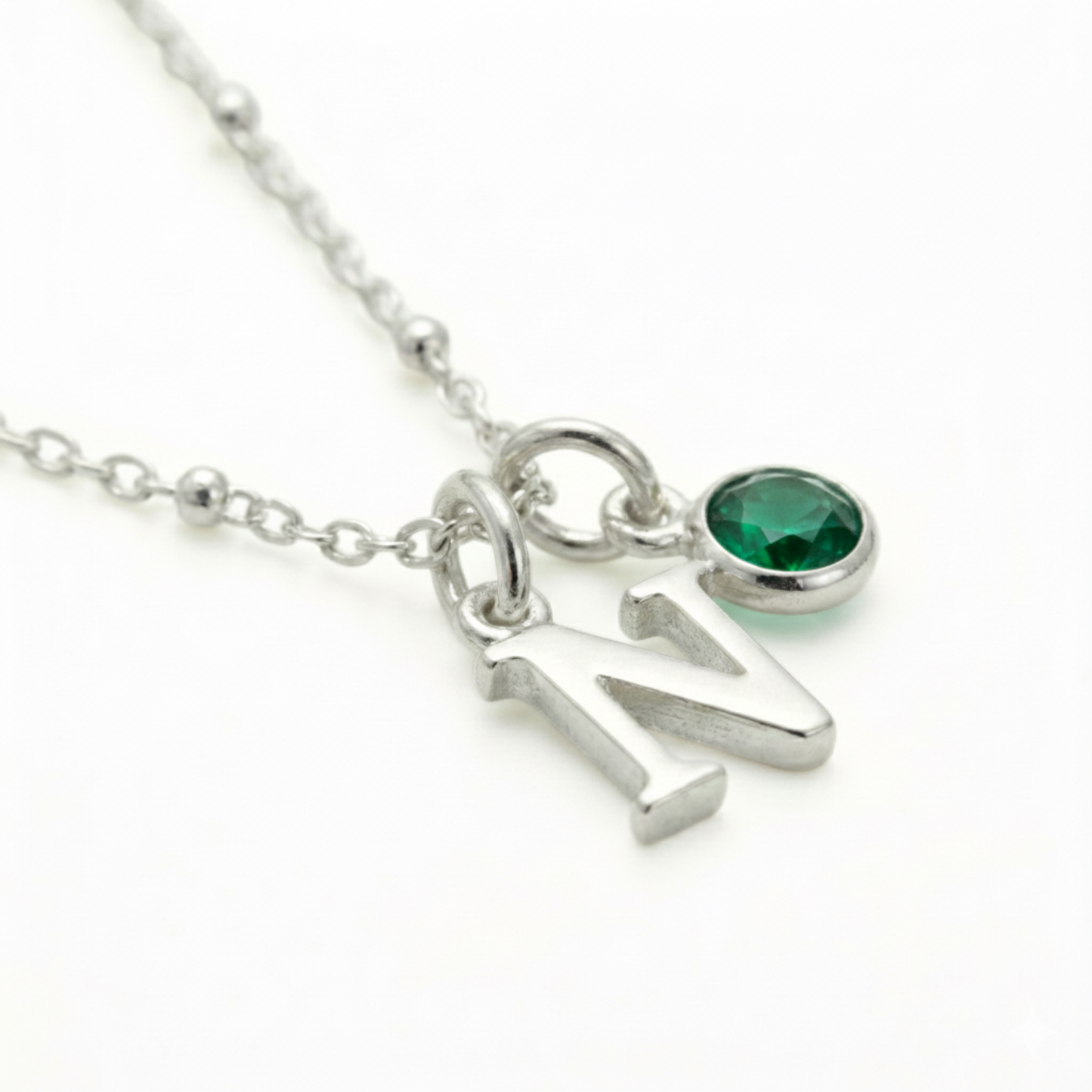 May Birthstone & Initial Charm Necklace