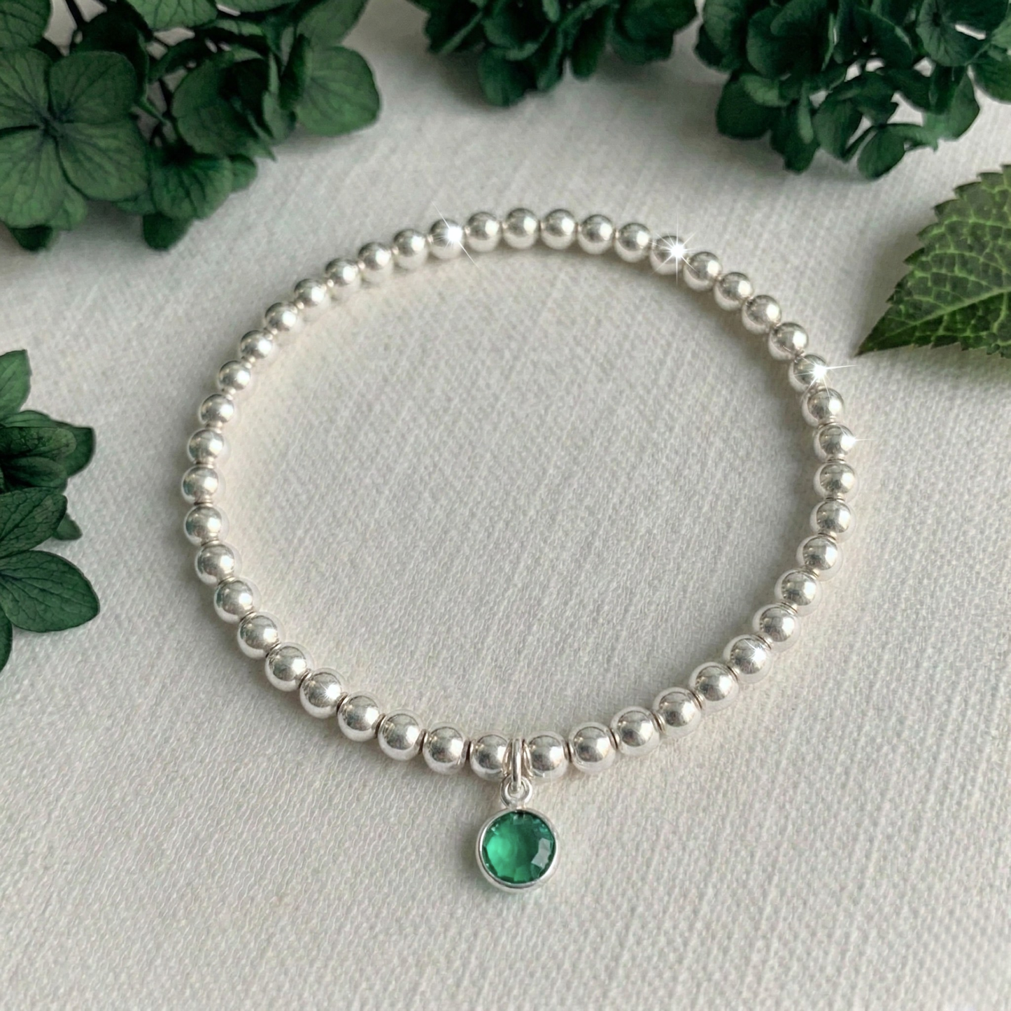 Emerald May Birthstone Bracelet – Sterling Silver Gemstone Bead Bracelet