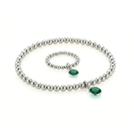 Emerald jewellery set with bracelet and ring, May birthstone sterling silver set UK