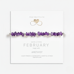 February birthstone bracelet with amethyst beads in sterling silver, meaningful purple gemstone jewellery gift.