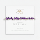 February birthstone bracelet with amethyst beads in sterling silver, meaningful purple gemstone jewellery gift.
