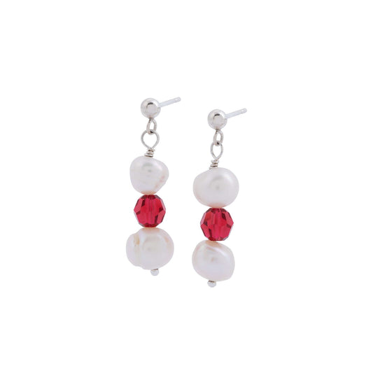 Freshwater Pearl and Scarlet Earrings - Made Here with Love