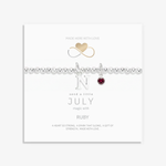Initial and July ruby birthstone bracelet in sterling silver, personalised jewellery gift for her