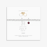 Initial and July ruby birthstone bracelet in sterling silver, personalised jewellery gift for her