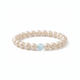 Ivory pearl and aquamarine bracelet, bridal stretch bead bracelet UK