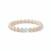 Ivory pearl and aquamarine bracelet, bridal stretch bead bracelet UK