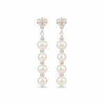 Ivory freshwater pearl long drop earrings in sterling silver, wedding jewellery UK