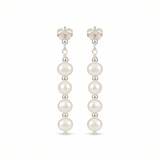 Ivory freshwater pearl long drop earrings in sterling silver, wedding jewellery UK