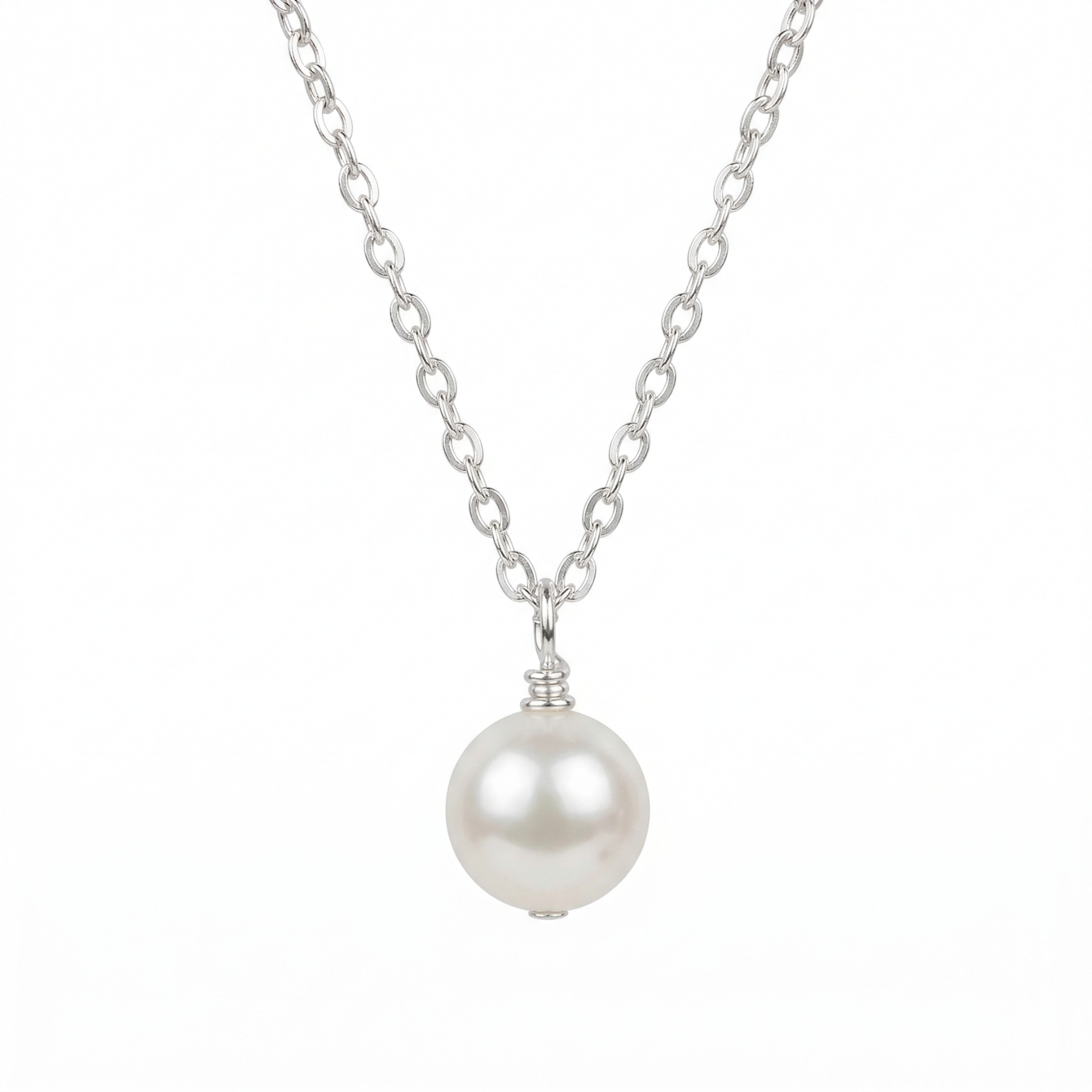 Ivory pearl pendant necklace in sterling silver, elegant bridal jewellery UK