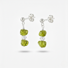 Sterling silver jade gemstone drop earrings featuring faceted green jade stones, delicate handmade jewellery gift for balance and harmony.