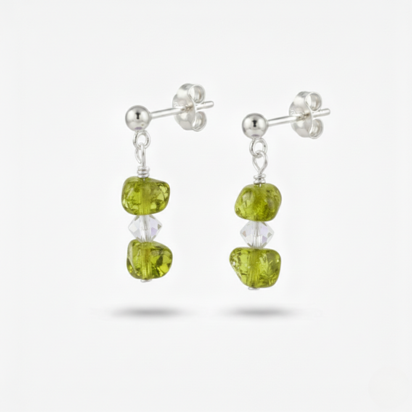 Sterling silver jade gemstone drop earrings featuring faceted green jade stones, delicate handmade jewellery gift for balance and harmony.