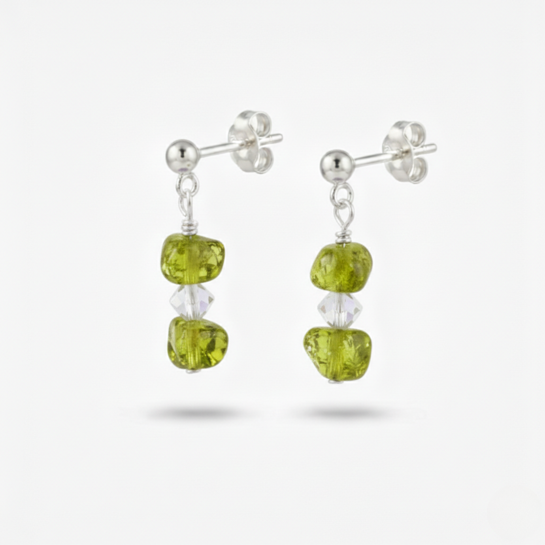 Sterling silver jade gemstone drop earrings featuring faceted green jade stones, delicate handmade jewellery gift for balance and harmony.
