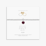 July birthstone bracelet gift with ruby charm and sterling silver beads, handmade jewellery UK