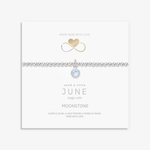 June birthstone bracelet with moonstone charm, sterling silver stretch bracelet UK