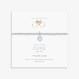 June birthstone bracelet with moonstone charm, sterling silver stretch bracelet UK