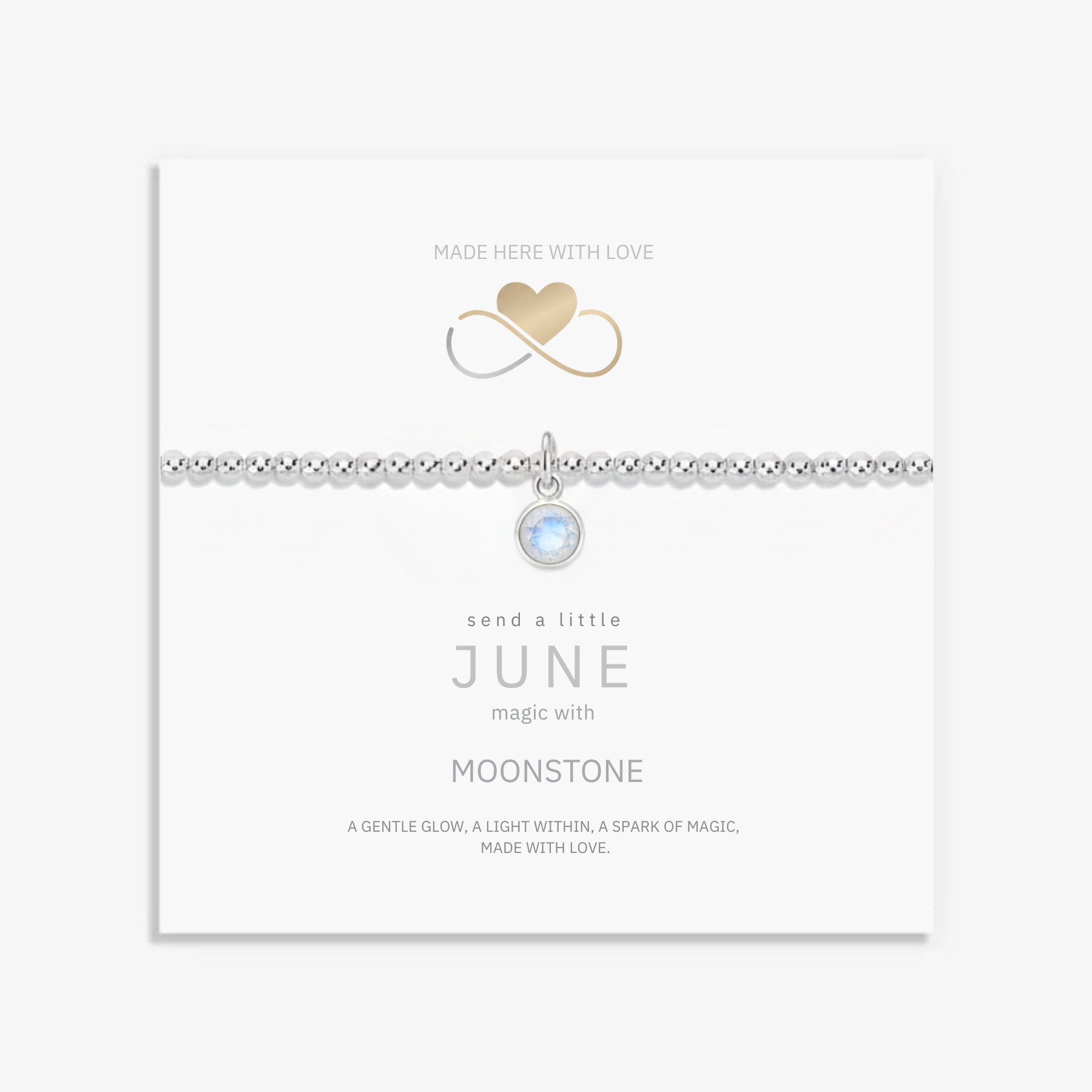 June birthstone bracelet with moonstone charm, sterling silver stretch bracelet UK