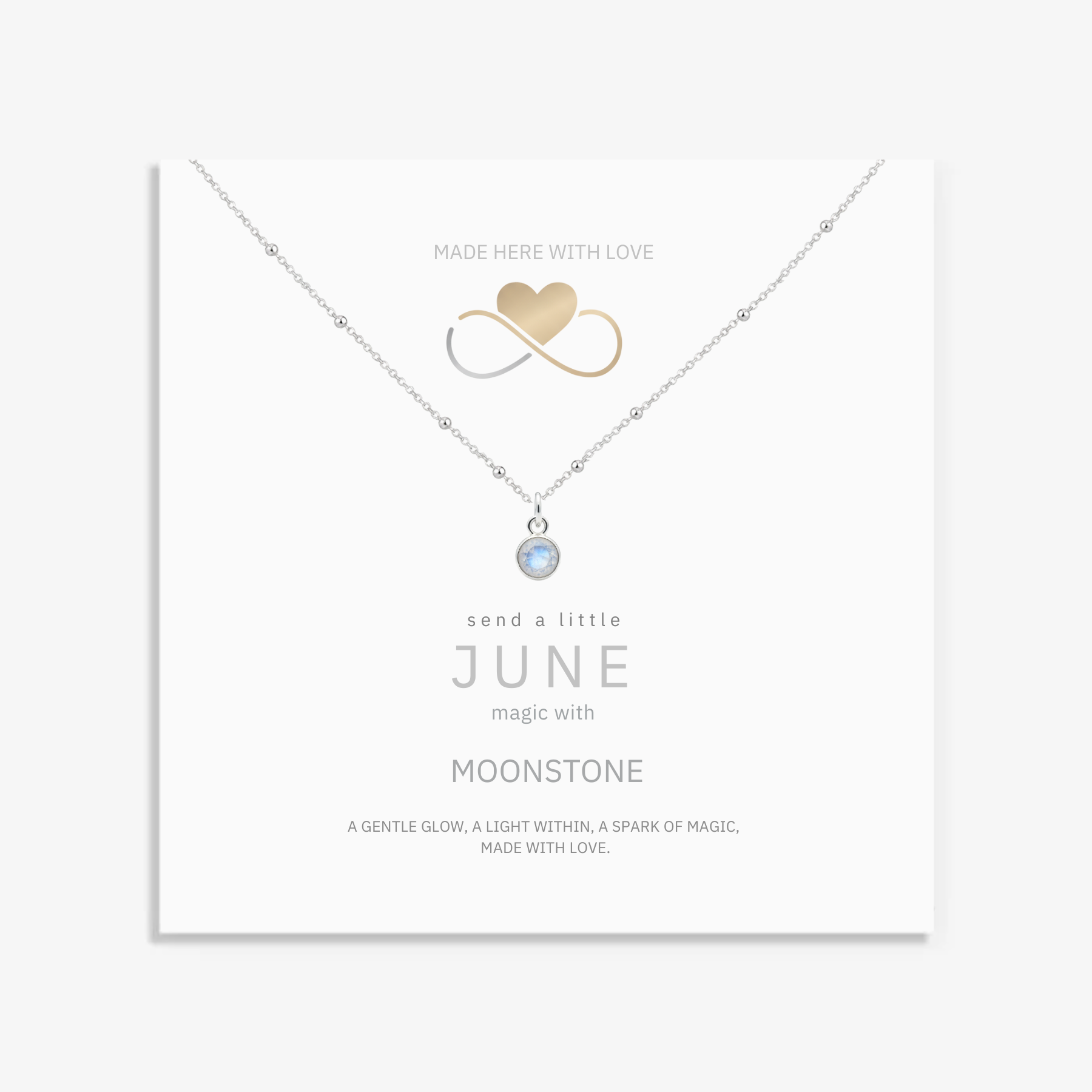June birthstone necklace with moonstone charm, sterling silver jewellery UK