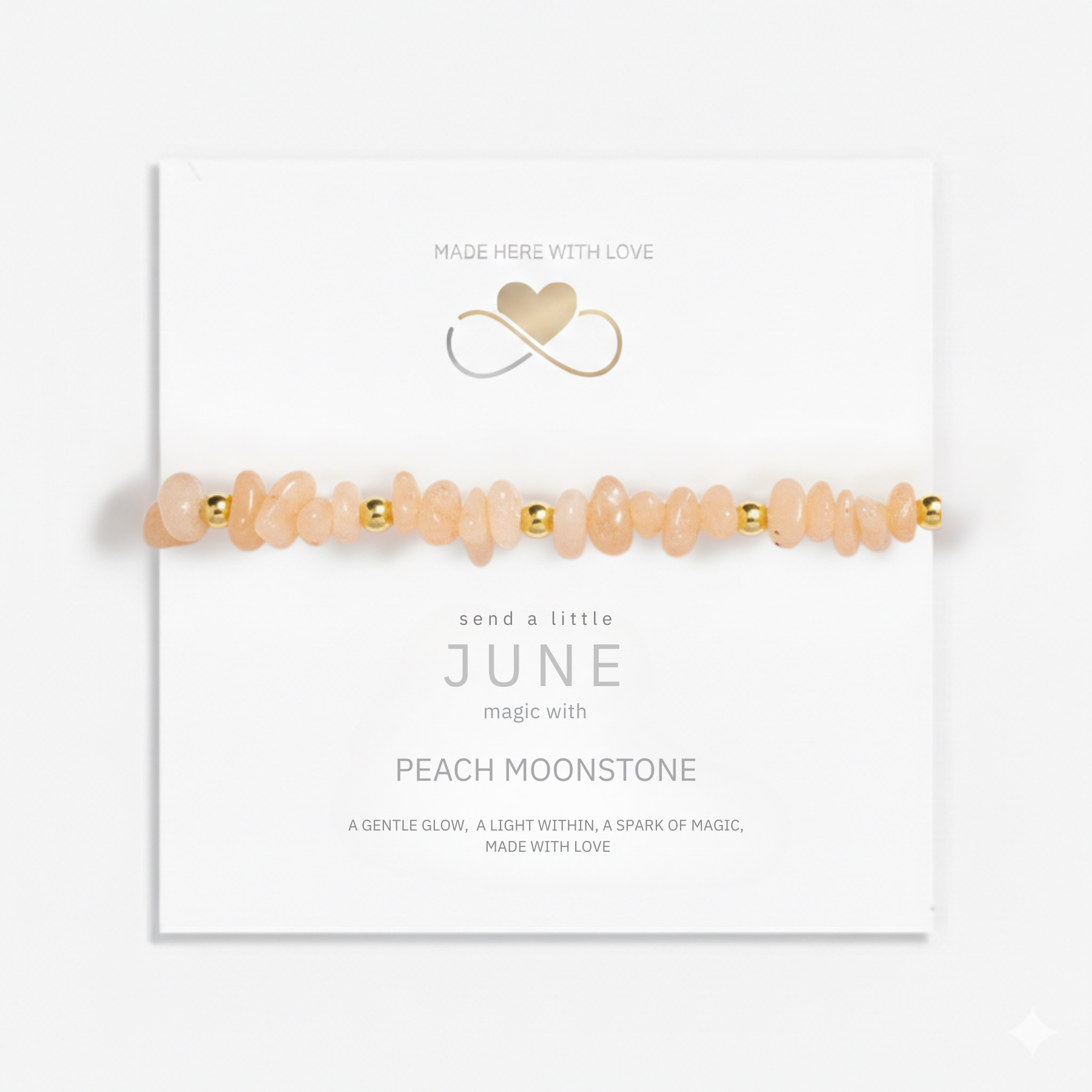 June peach moonstone bead stretch bracelet in sterling silver, feminine birthstone jewellery gift