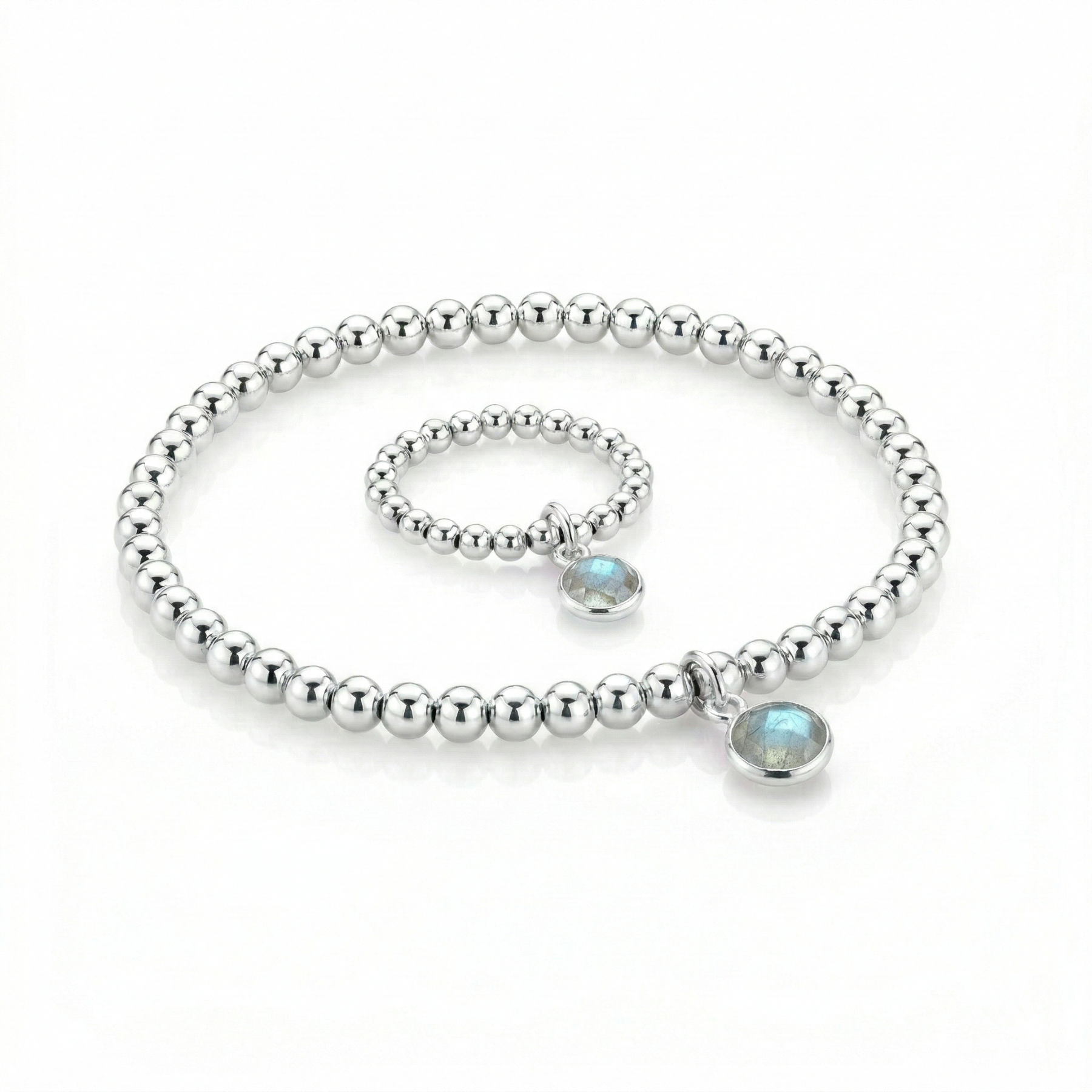 Labradorite jewellery set with bracelet and ring, handmade gemstone jewellery UK